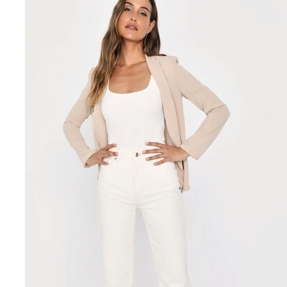 Lulus Miss Punctuality Taupe Lightweight Blazer Size Small NWOT - Picture 9 of 12